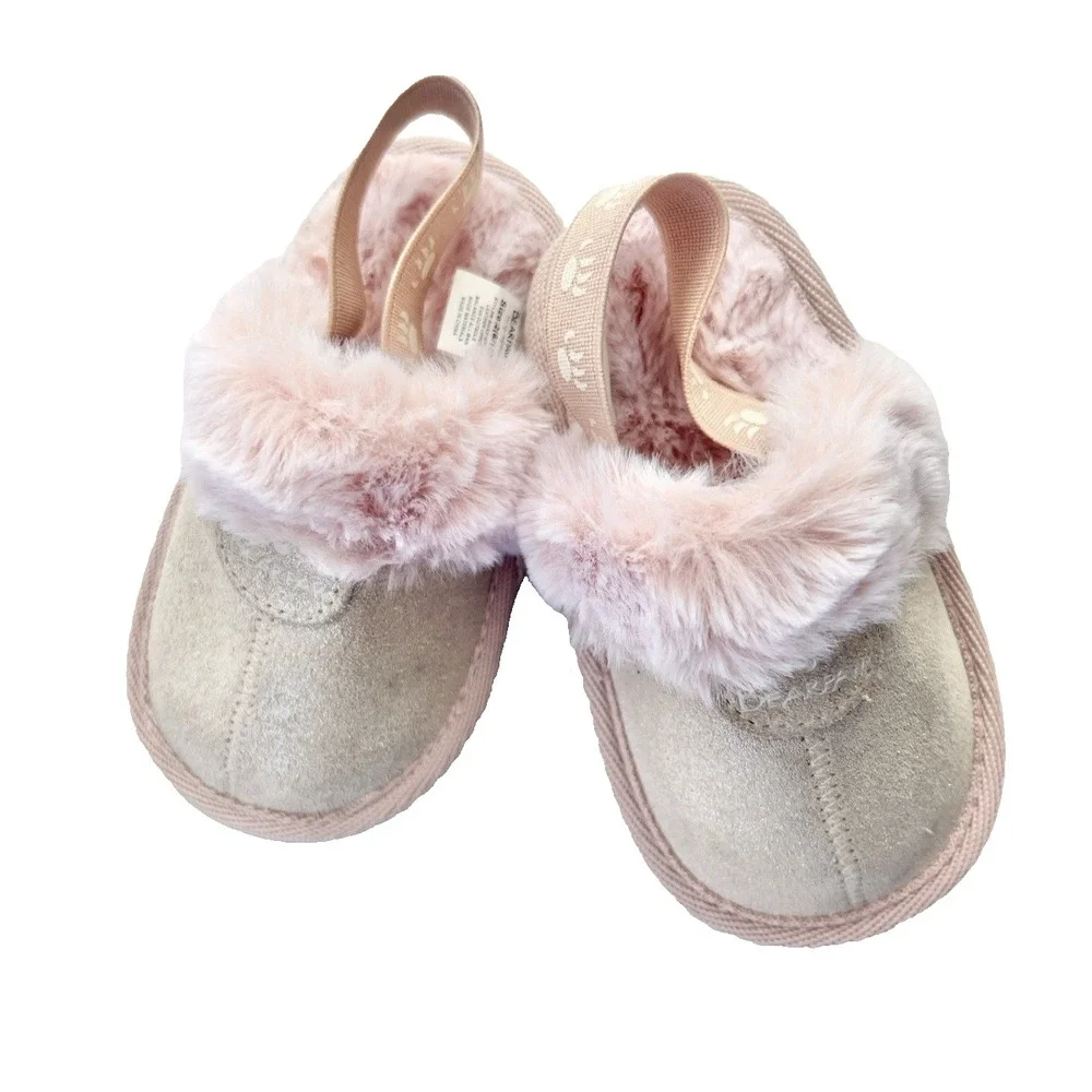 BEARPAW Pink Suede Slippers Size 2 Girl 6-12‎ Month Baby Clothing